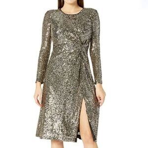 TAYLOR | Stretch Sequin Twist Front Long Sleeve New Years Gown Dress